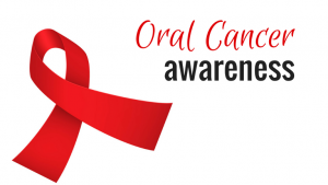  Image promoting oral cancer awareness, featuring a ribbon symbol and informative text about prevention and early detection.