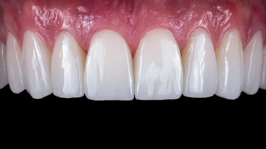 Porcelain veneers on upper front teeth