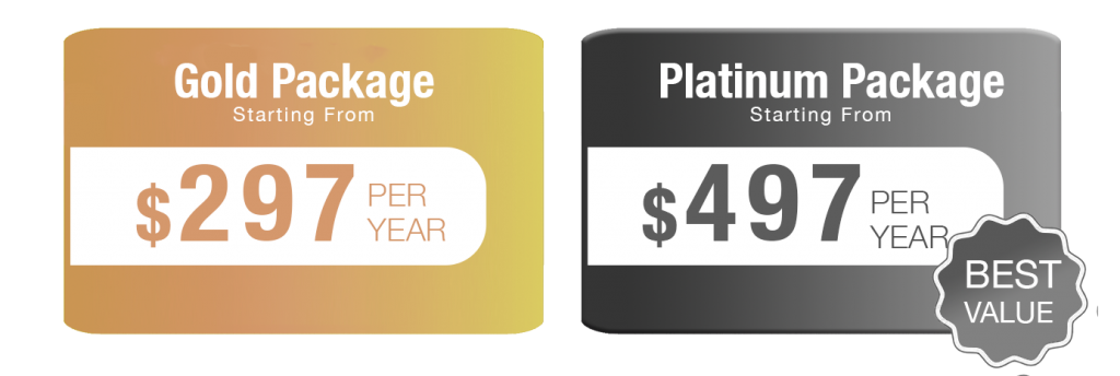 Gold package priced at $99, offering premium features and services for an enhanced experience.
